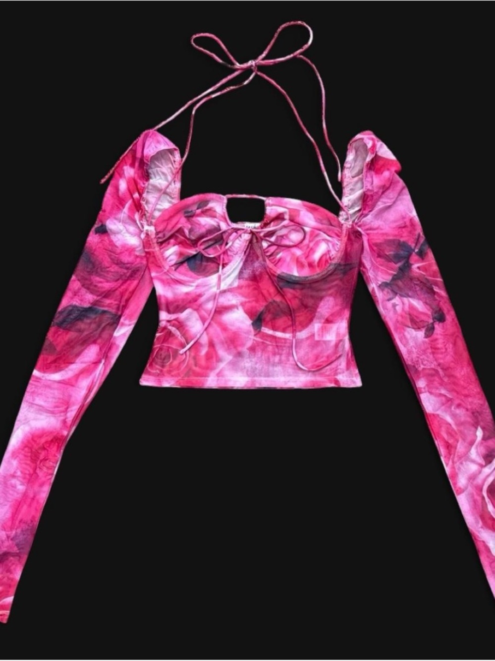 Pink Floral Tie-Front Top with Halter Strap